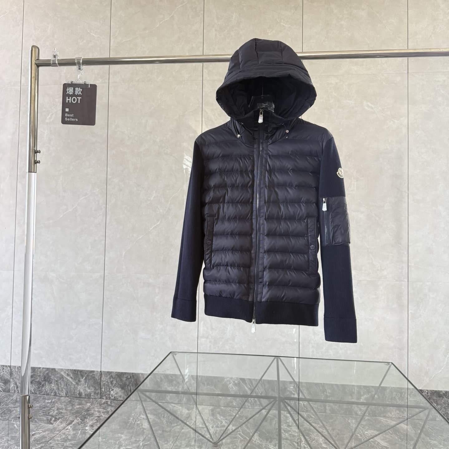 Moncler Knit-Sleeve Down Jacket Moncler Knit-Sleeve Down Jacket
