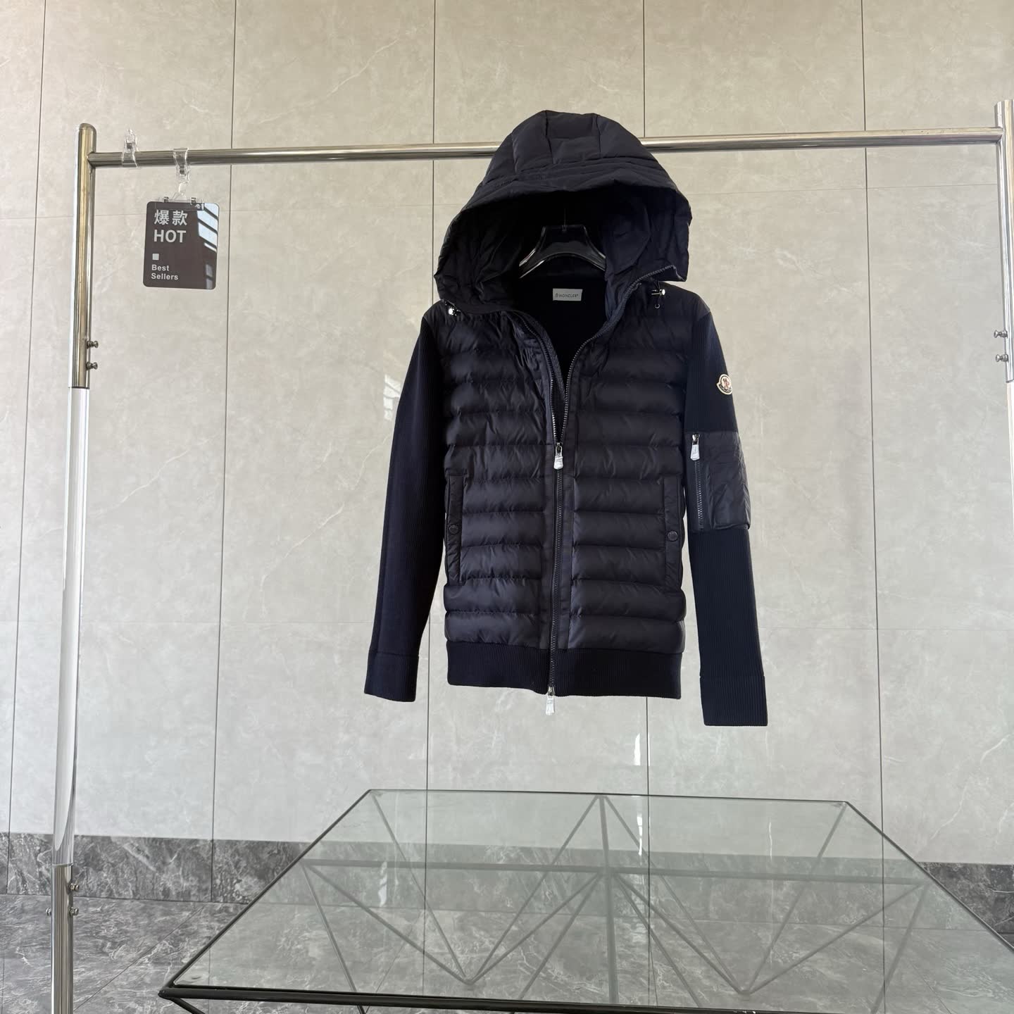 Moncler Knit-Sleeve Down Jacket Moncler Knit-Sleeve Down Jacket