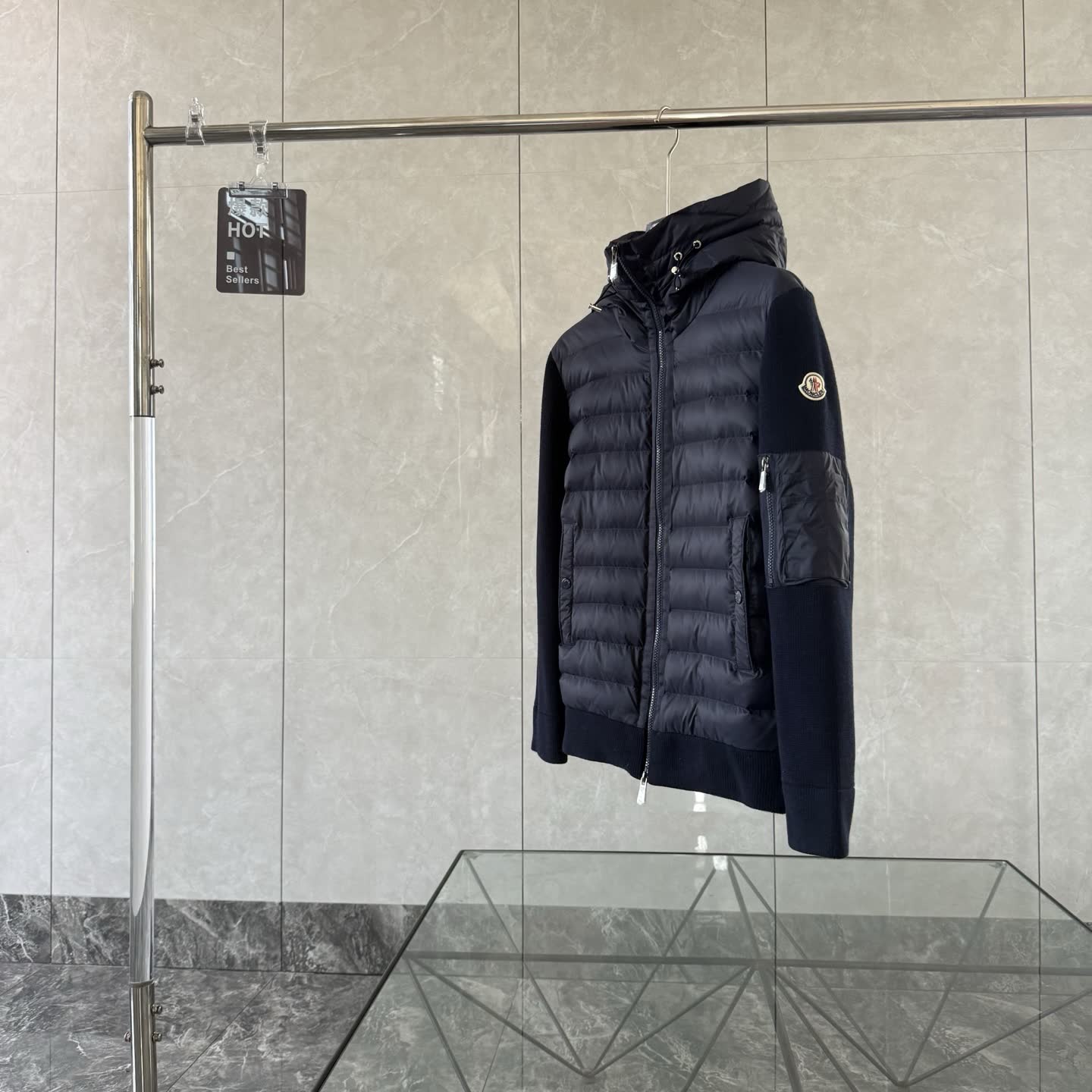 Moncler Knit-Sleeve Down Jacket Moncler Knit-Sleeve Down Jacket