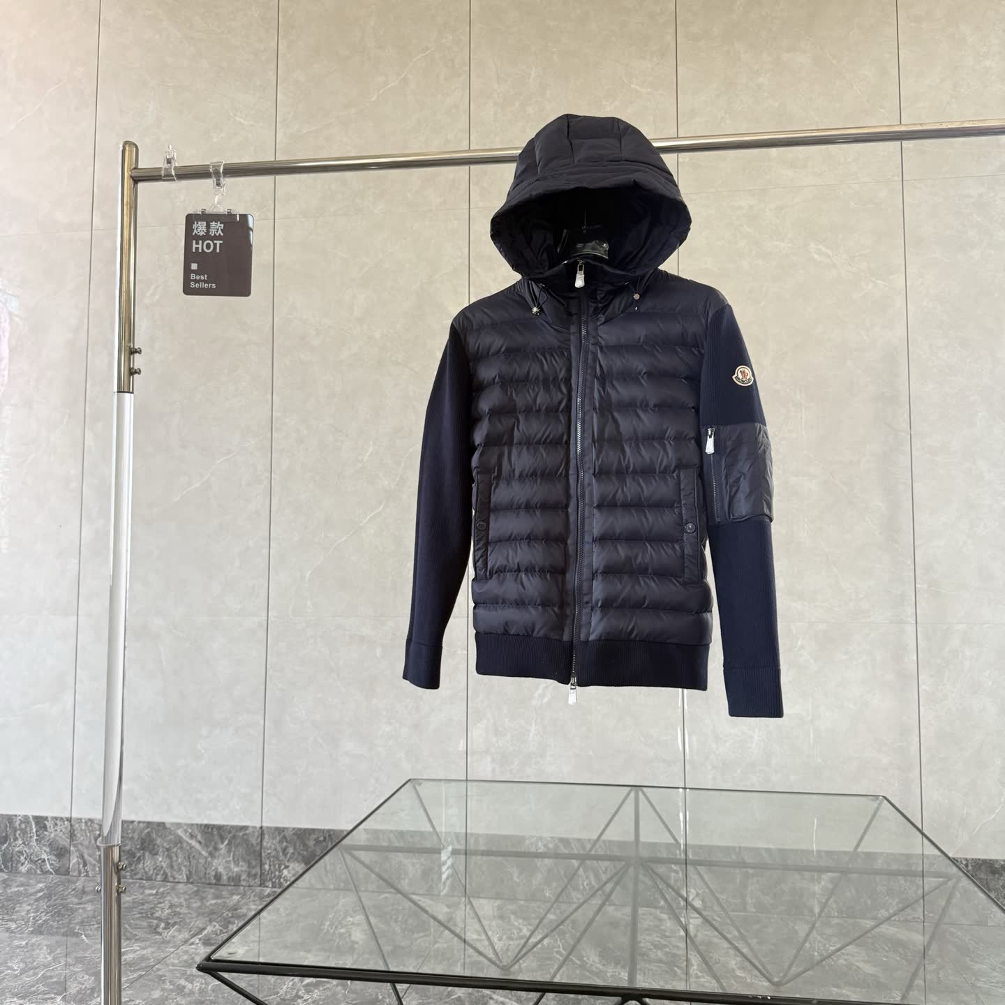 Moncler Knit-Sleeve Down Jacket Moncler Knit-Sleeve Down Jacket