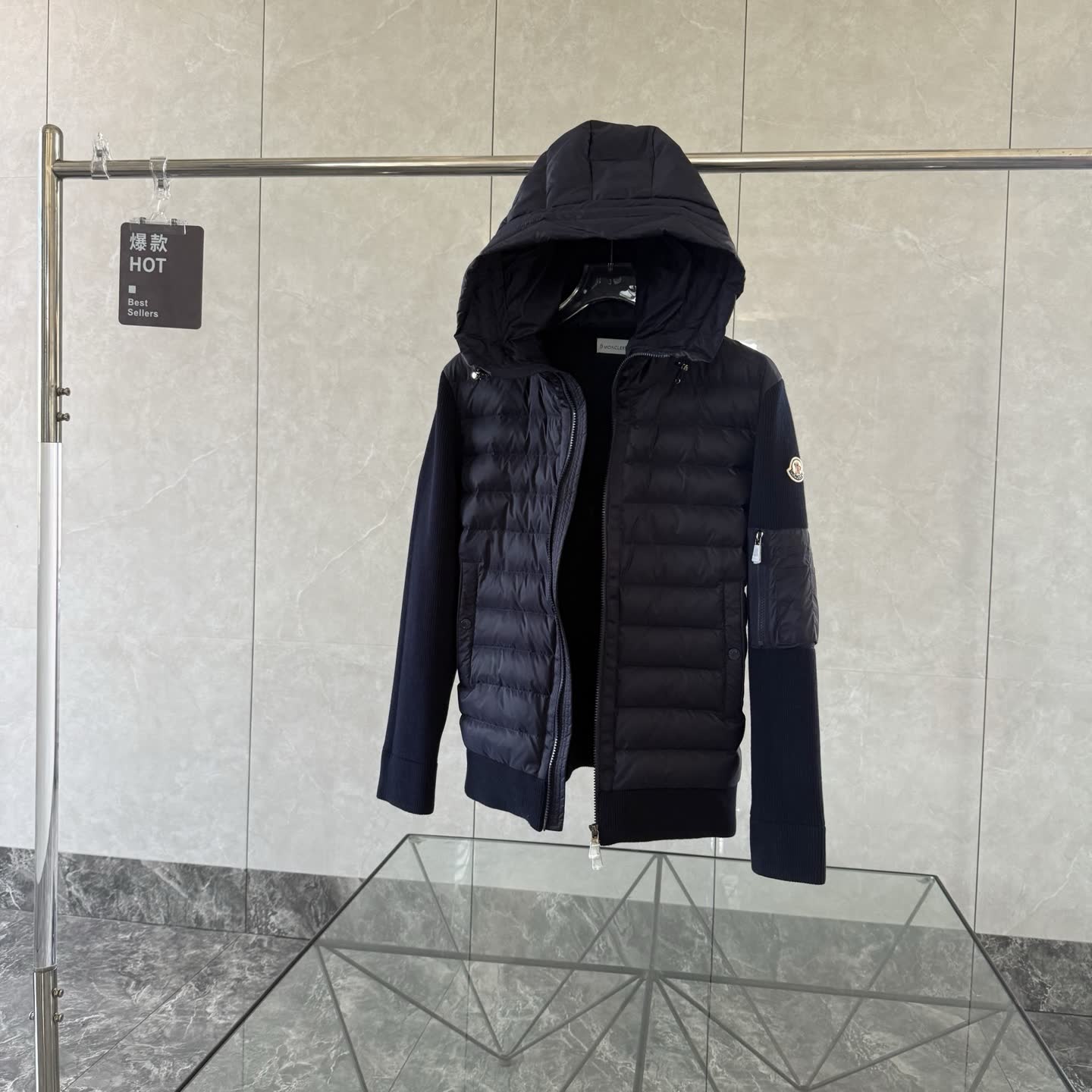 Moncler Knit-Sleeve Down Jacket Moncler Knit-Sleeve Down Jacket