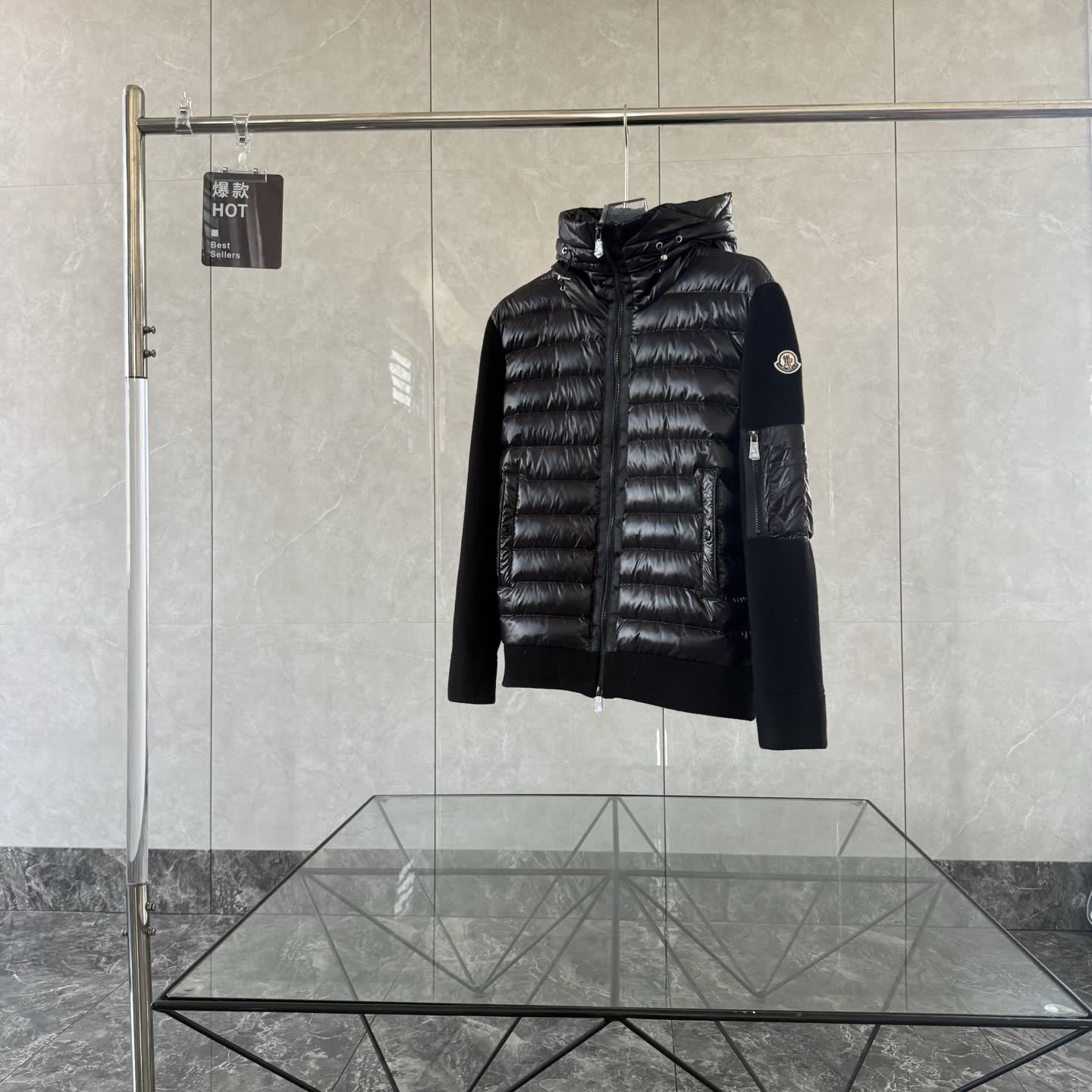 Moncler Knit-Sleeve Down Jacket Moncler Knit-Sleeve Down Jacket
