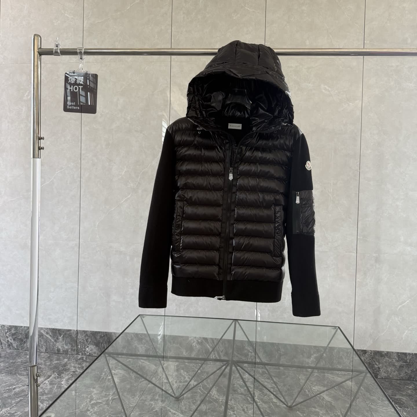 Moncler Knit-Sleeve Down Jacket Moncler Knit-Sleeve Down Jacket