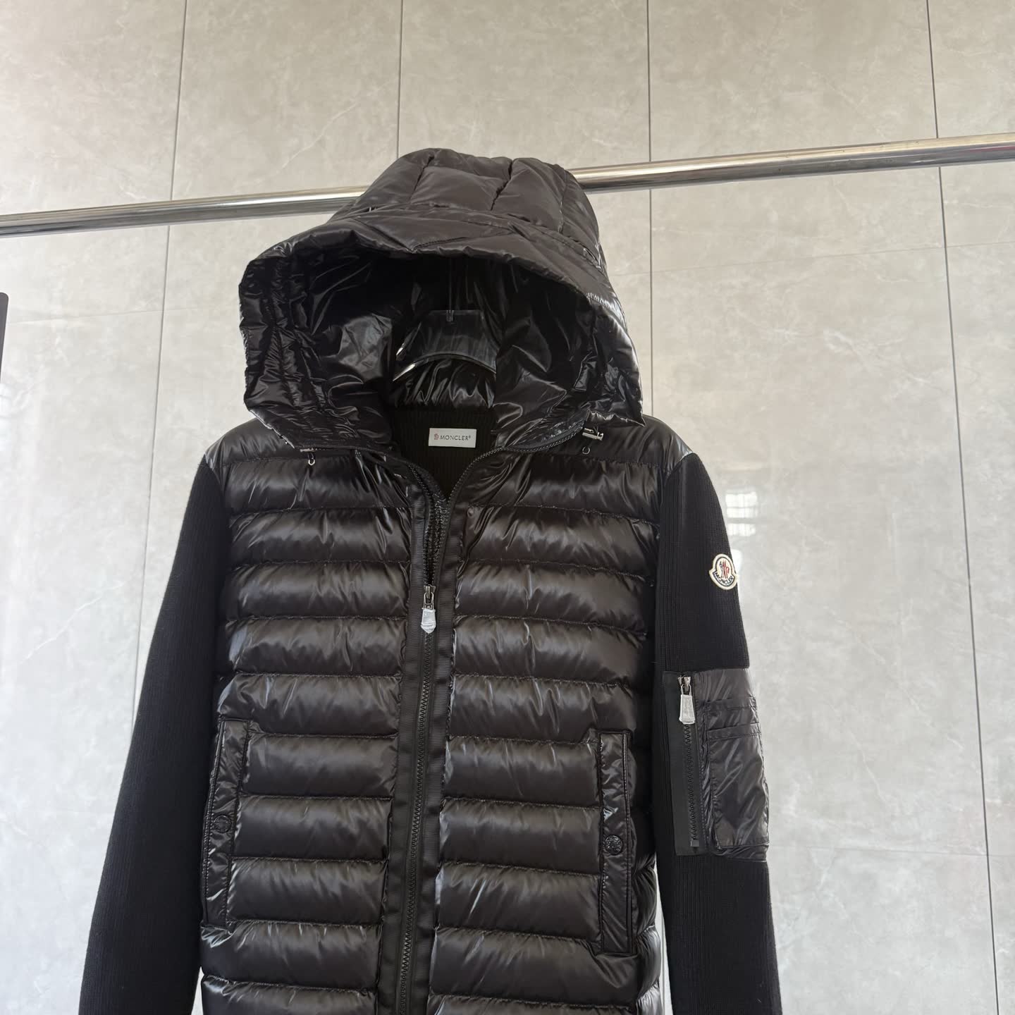 Moncler Knit-Sleeve Down Jacket Moncler Knit-Sleeve Down Jacket