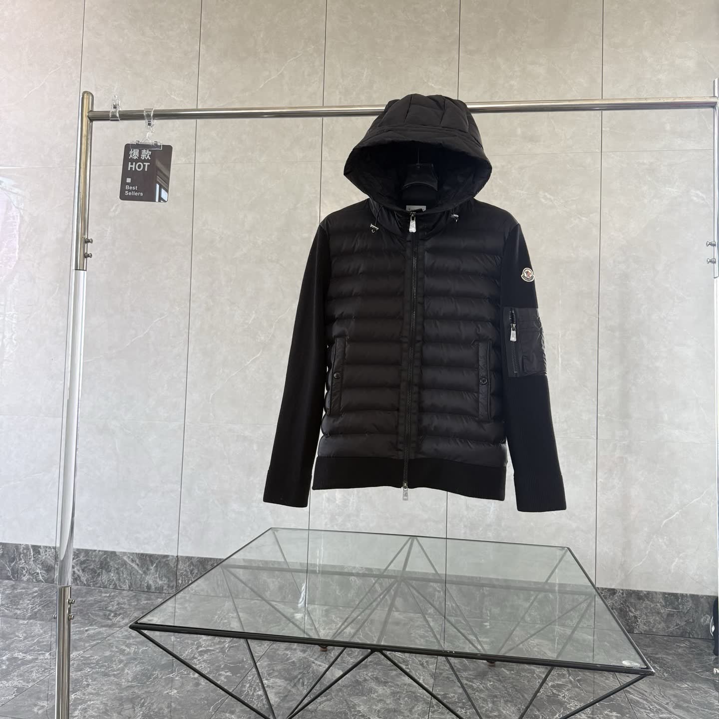 Moncler Knit-Sleeve Down Jacket Moncler Knit-Sleeve Down Jacket