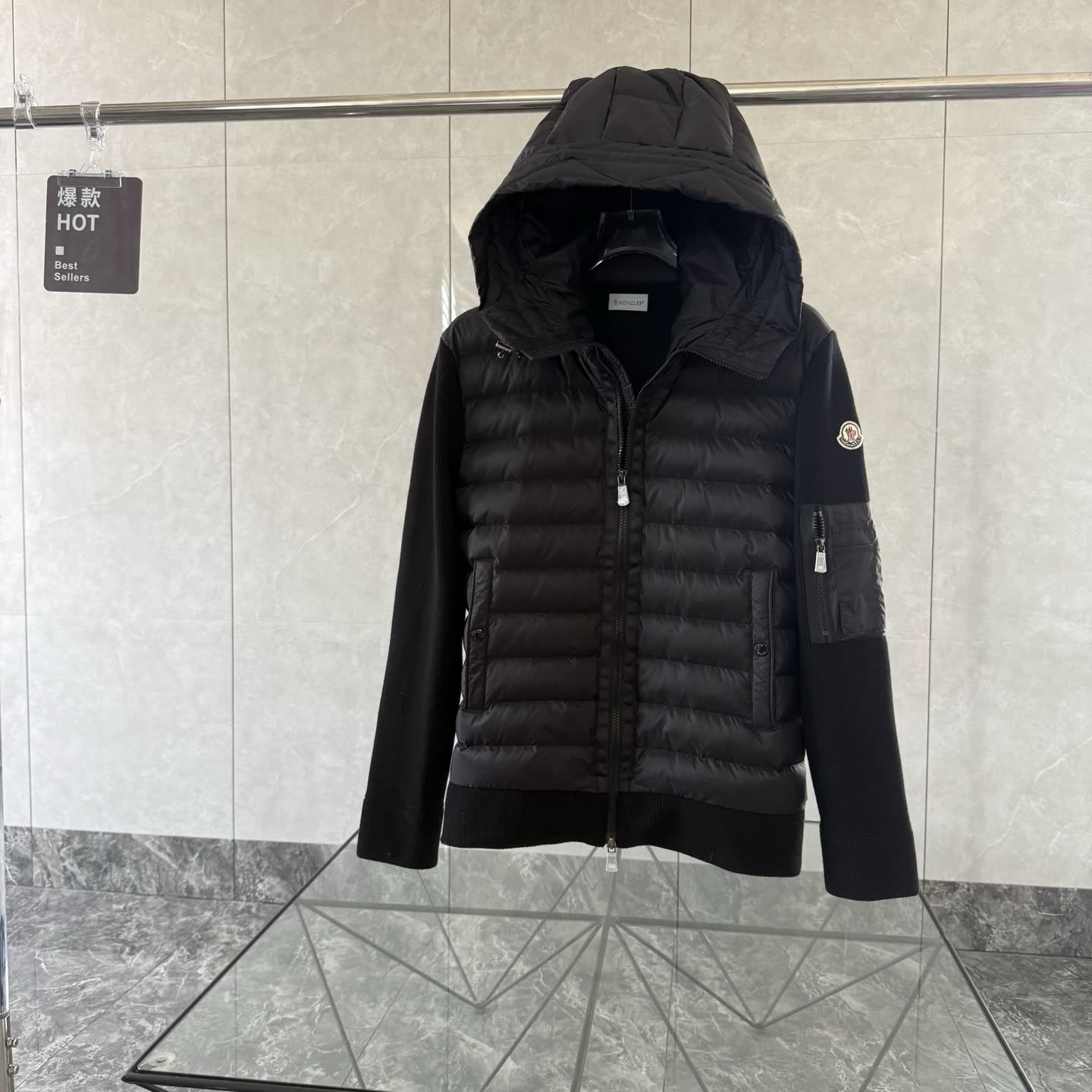 Moncler Knit-Sleeve Down Jacket Moncler Knit-Sleeve Down Jacket