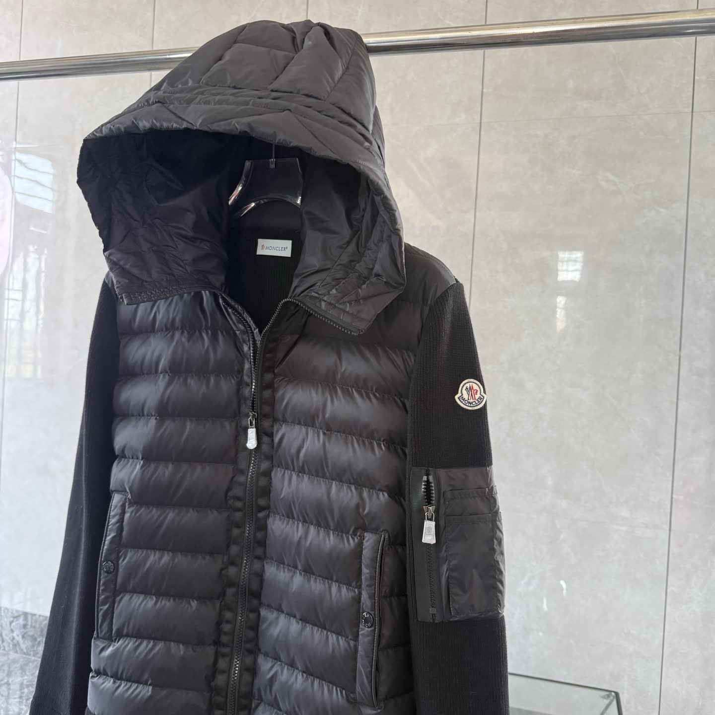 Moncler Knit-Sleeve Down Jacket Moncler Knit-Sleeve Down Jacket