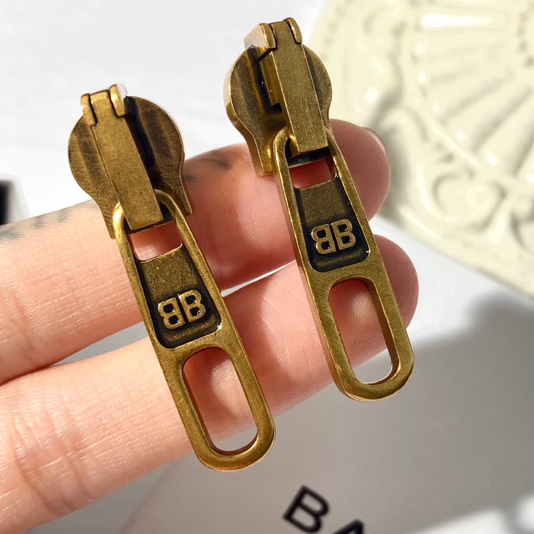 Balenciaga 8B Gold Tone Zipper Earring