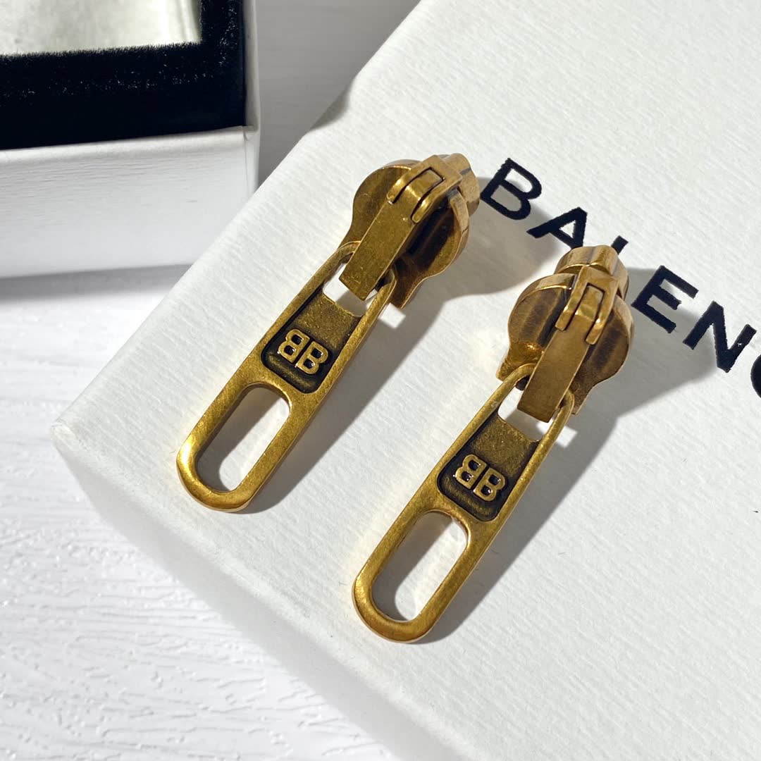Balenciaga 8B Gold Tone Zipper Earring