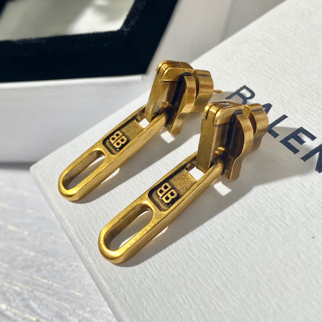 Balenciaga 8B Gold Tone Zipper Earring