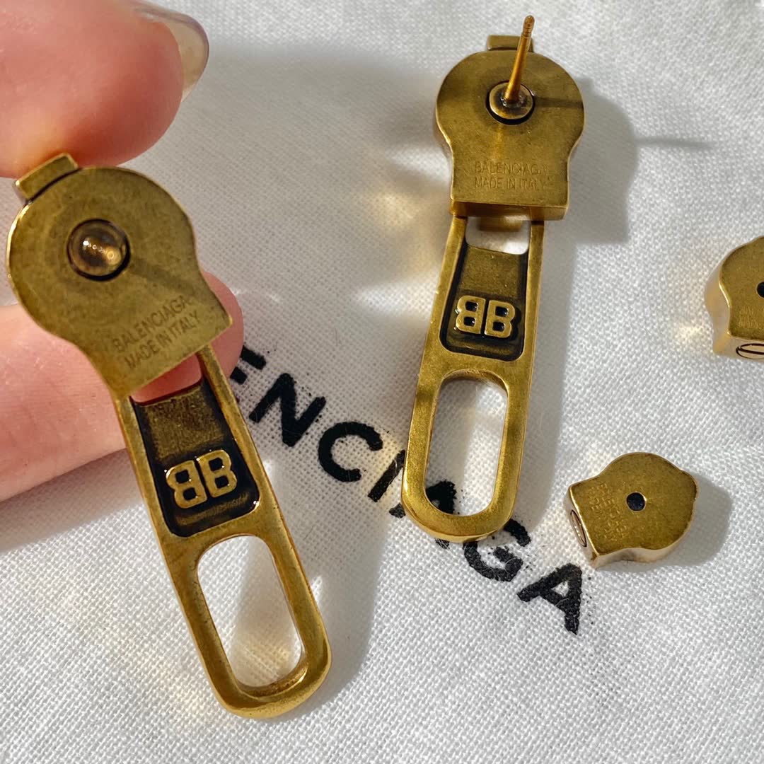 Balenciaga 8B Gold Tone Zipper Earring