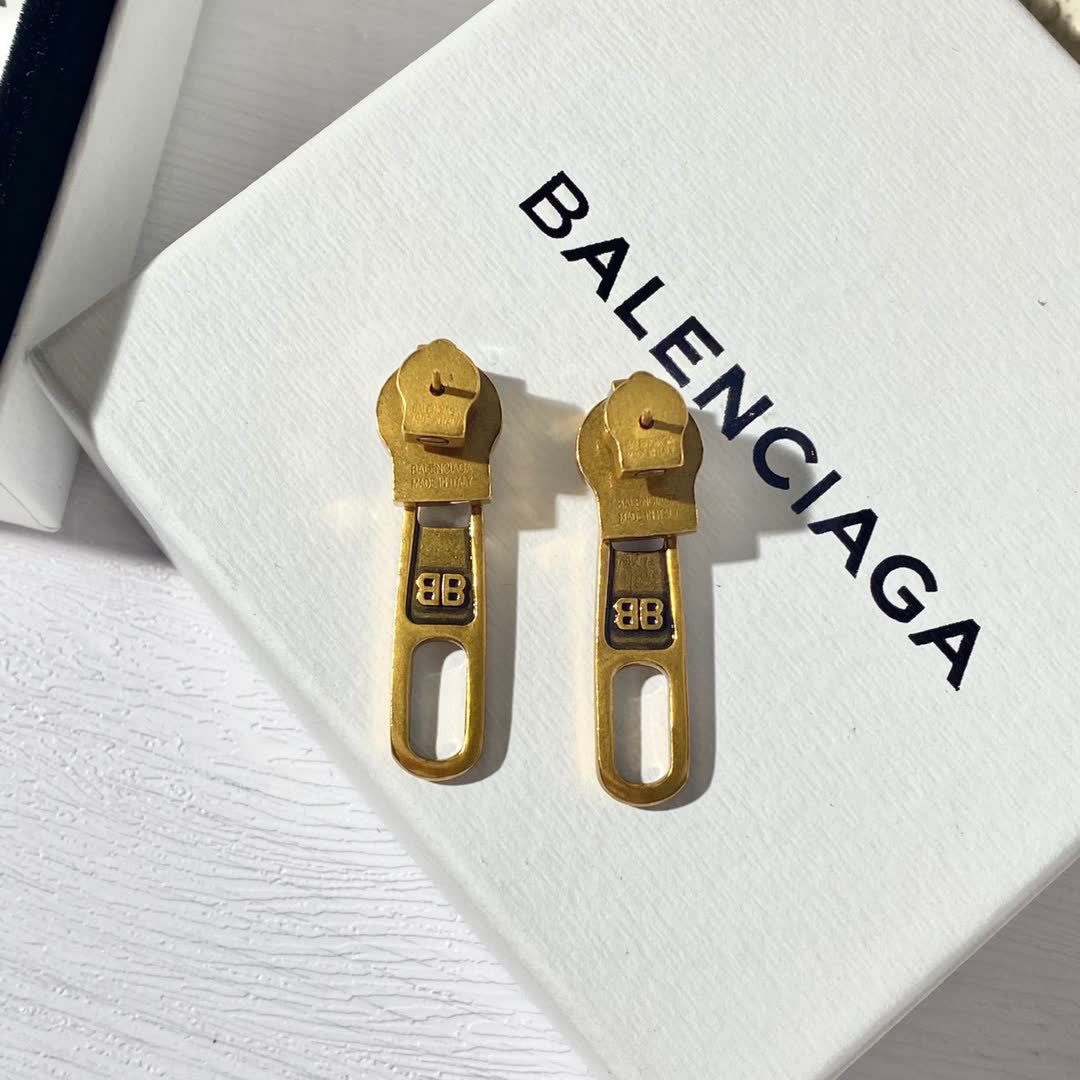 Balenciaga 8B Gold Tone Zipper Earring