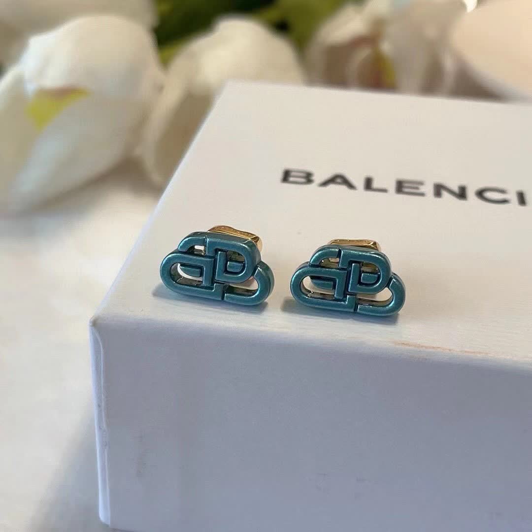 Balenciaga Green Geometric Stud Earrings