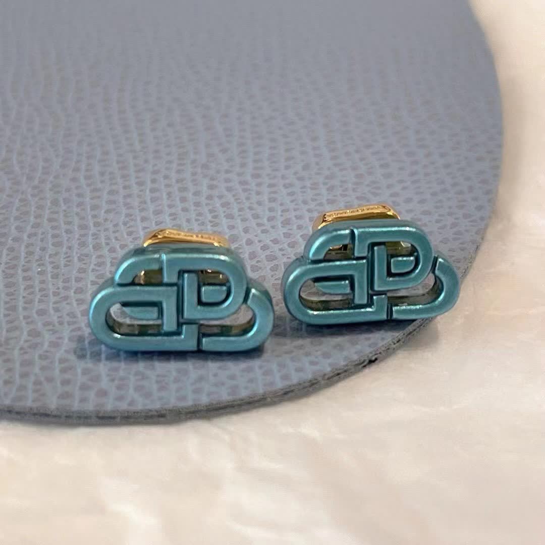 Balenciaga Green Geometric Stud Earrings