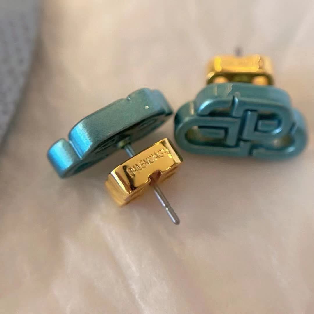 Balenciaga Green Geometric Stud Earrings