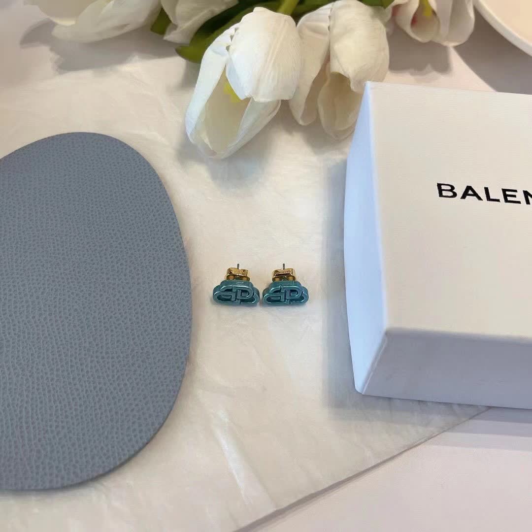 Balenciaga Green Geometric Stud Earrings