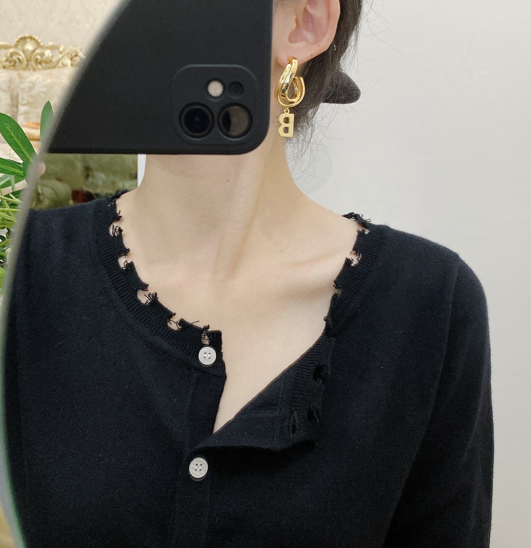 Balenciaga Gold Hoop Earrings with Letter B