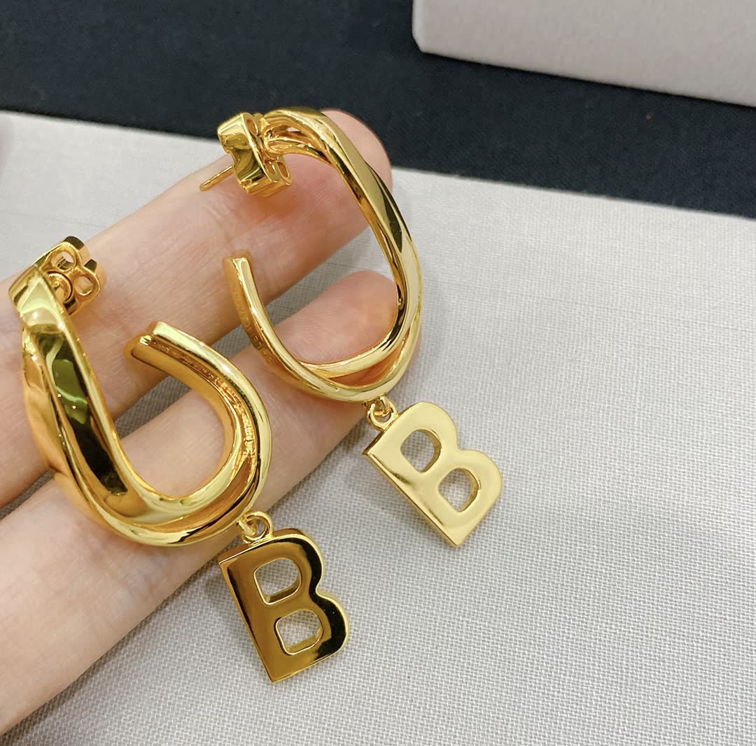 Balenciaga Gold Hoop Earrings with Letter B