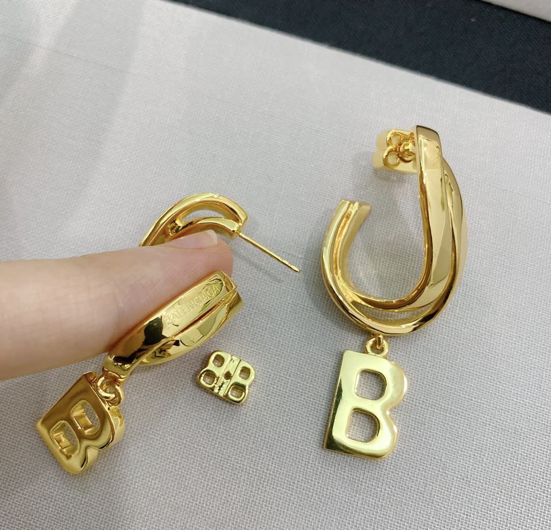 Balenciaga Gold Hoop Earrings with Letter B