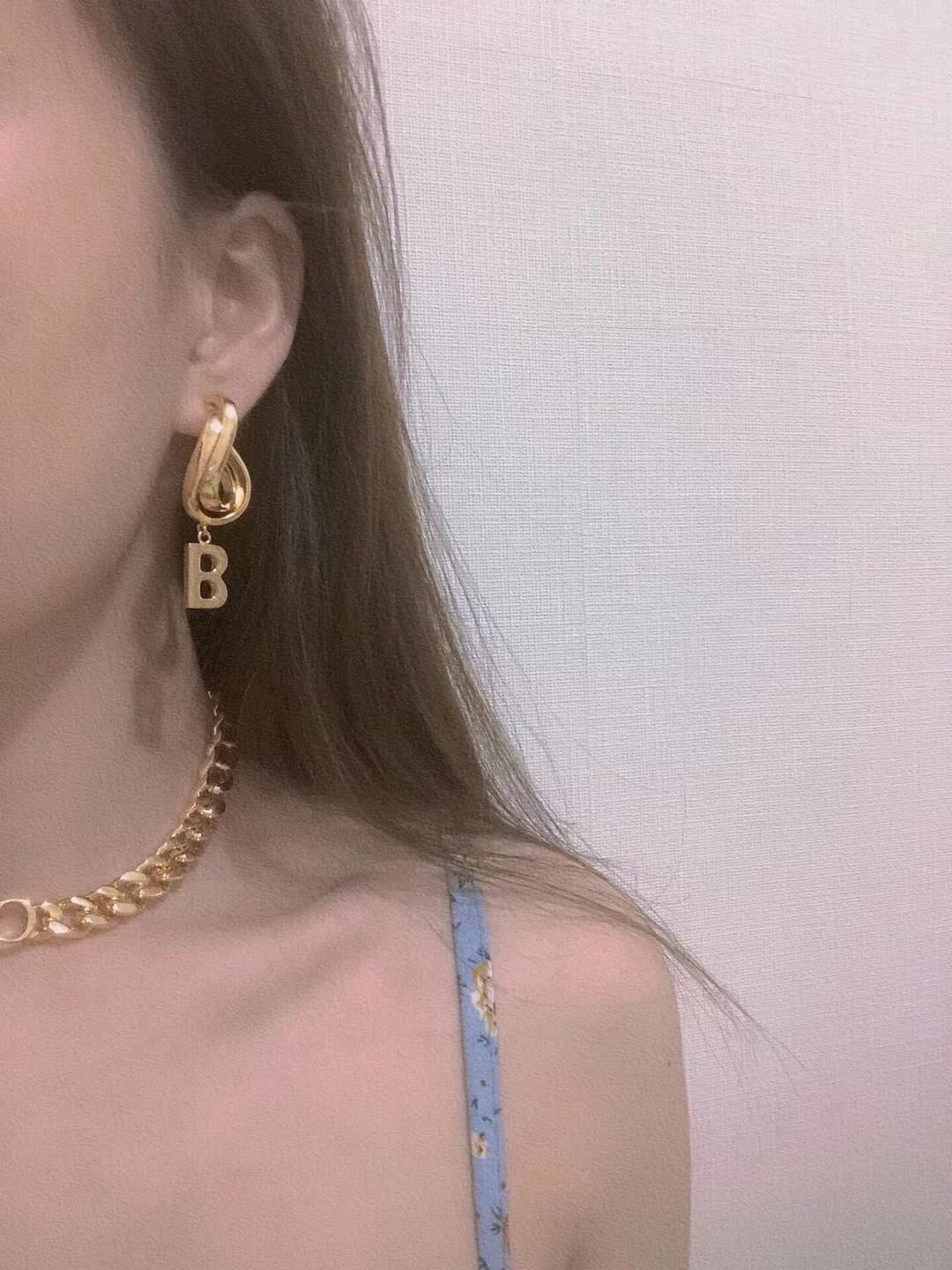 Balenciaga Gold Hoop Earrings with Letter B