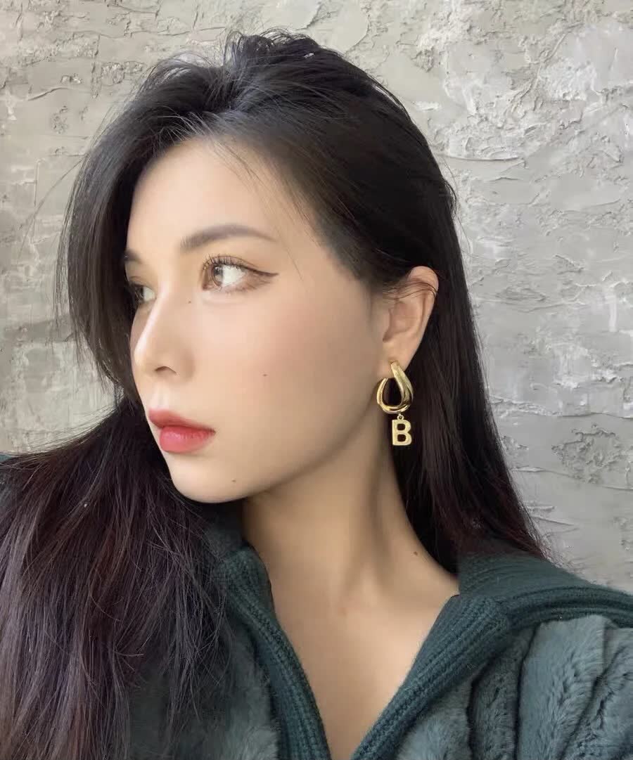 Balenciaga Gold Hoop Earrings with Letter B