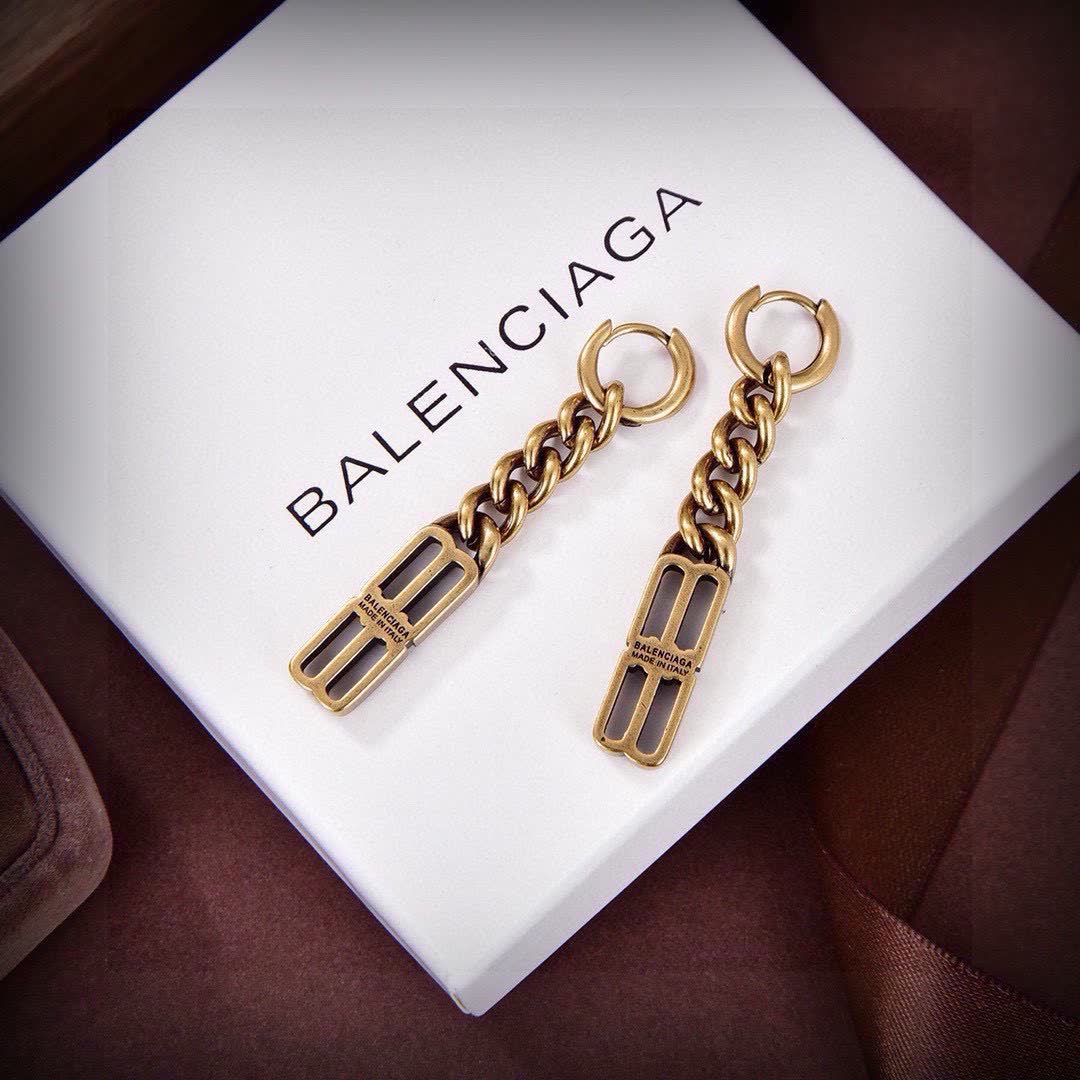 Balenciaga Earrings - Gold Chain with Logo Design