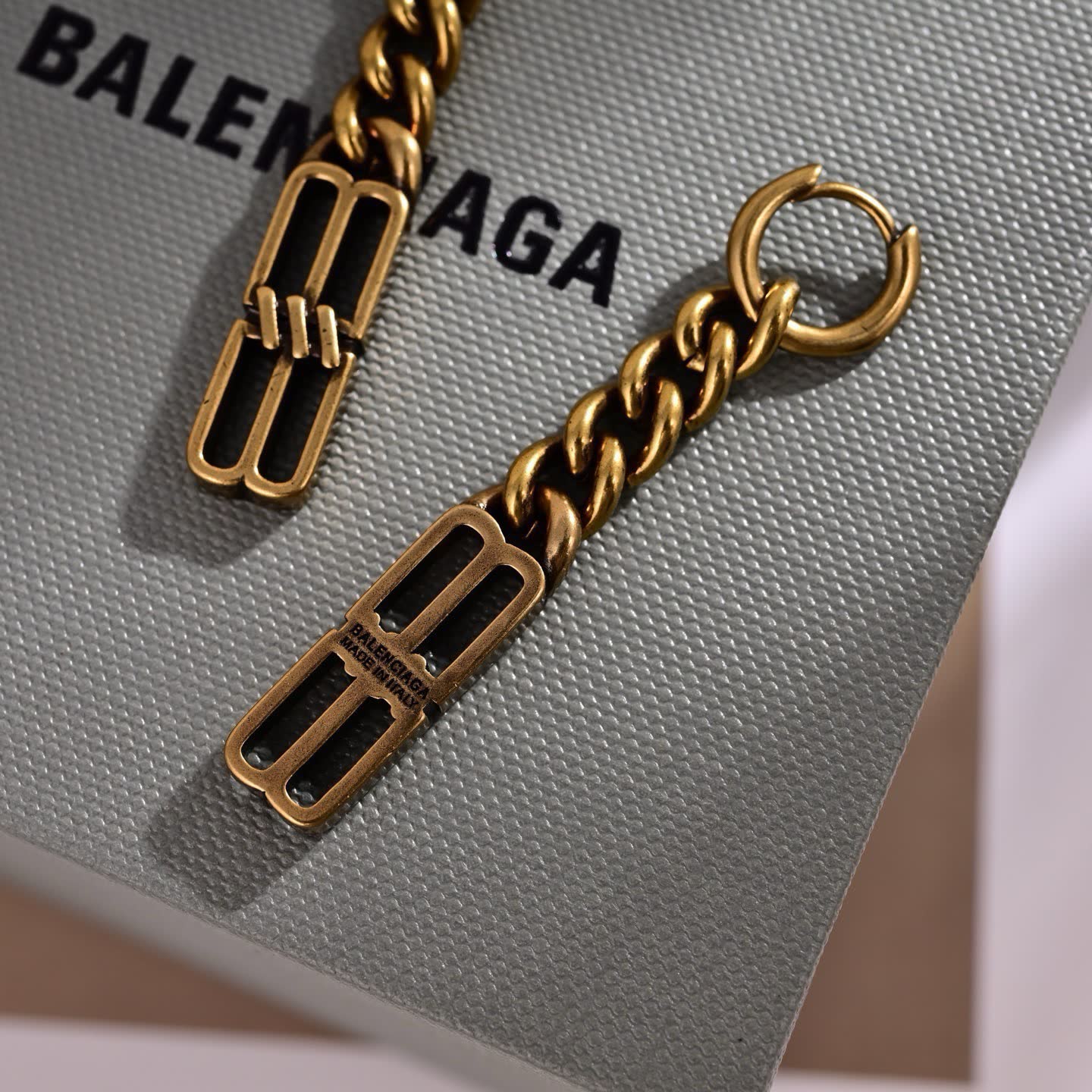 Balenciaga Earrings - Gold Chain with Logo Design