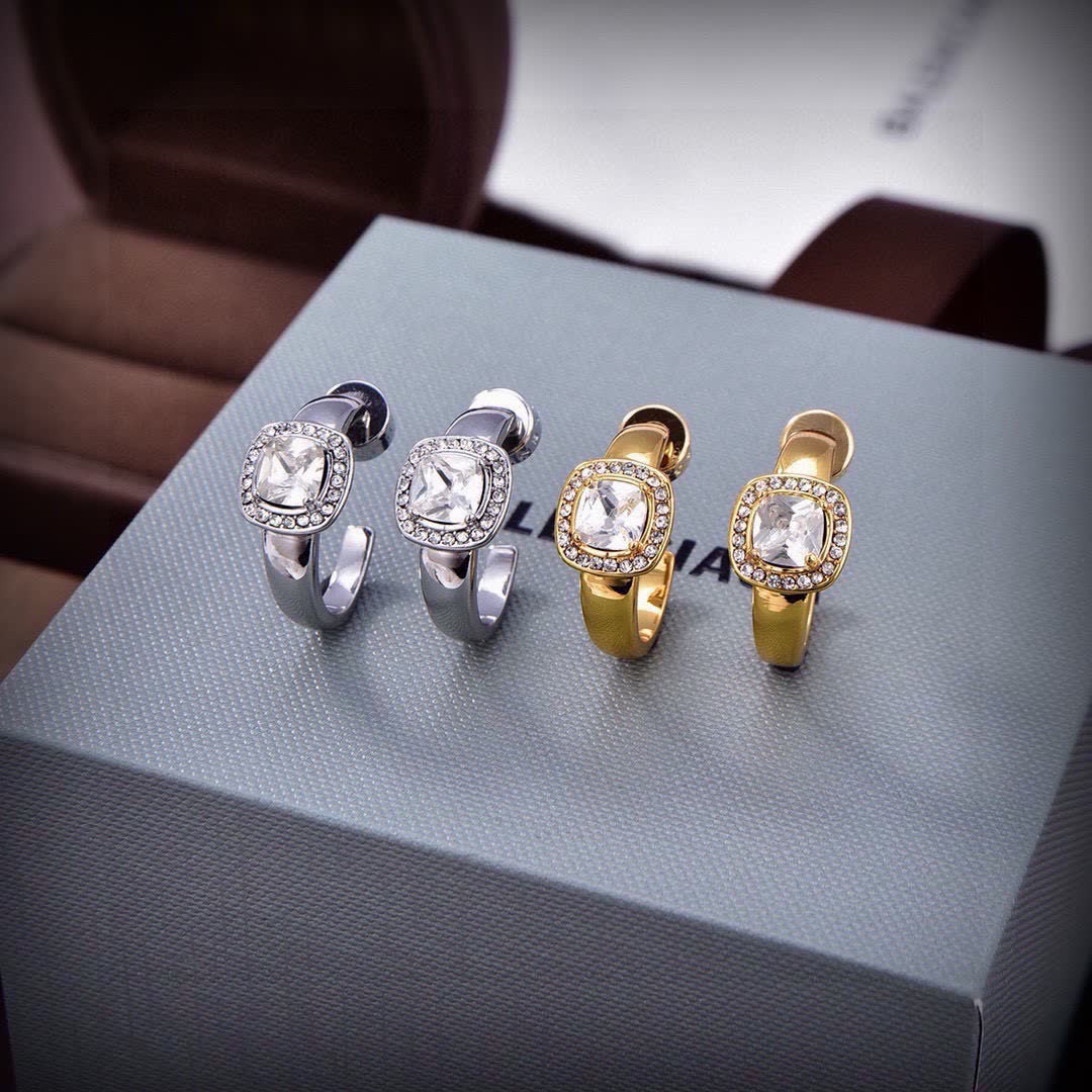 Balenciaga Silver Earrings with Crystal Embellishments