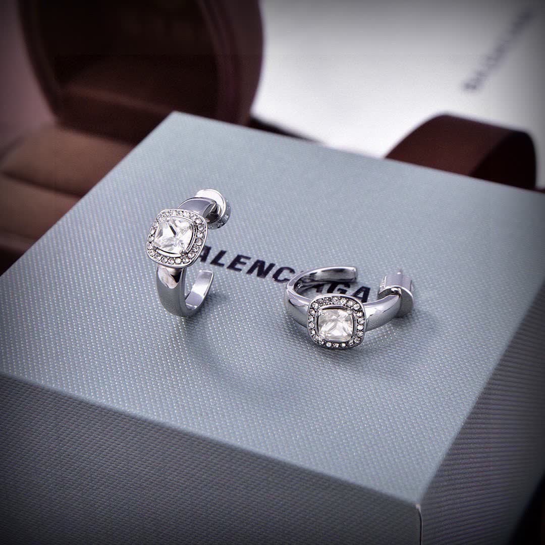 Balenciaga Silver Earrings with Crystal Embellishments