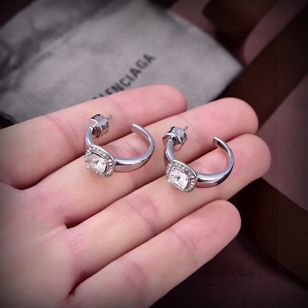 Balenciaga Silver Earrings with Crystal Embellishments