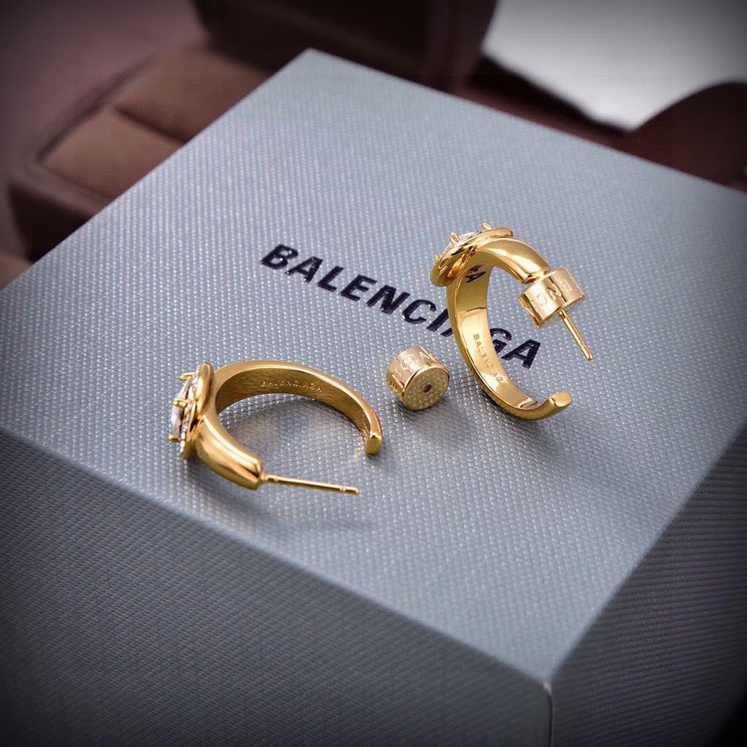 Balenciaga Silver Earrings with Crystal Embellishments