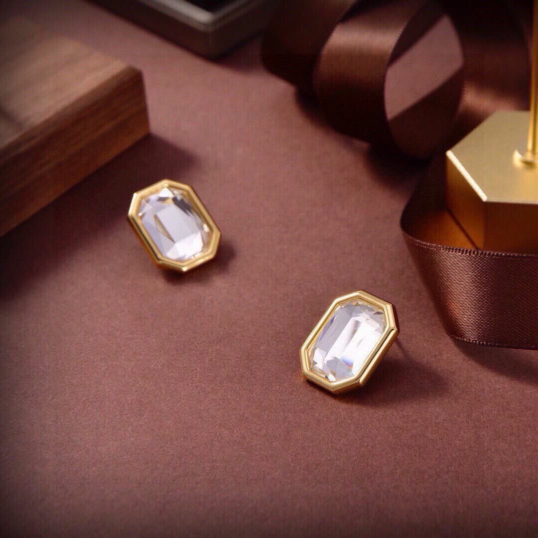Balenciaga Elegant Gold-Plated Stud Earrings with Clear Crystal