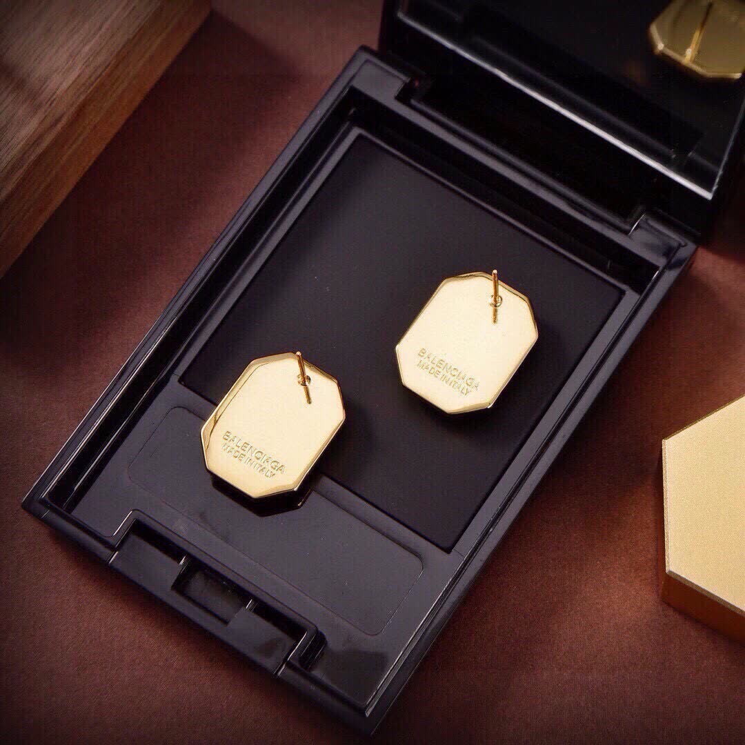 Balenciaga Elegant Gold-Plated Stud Earrings with Clear Crystal