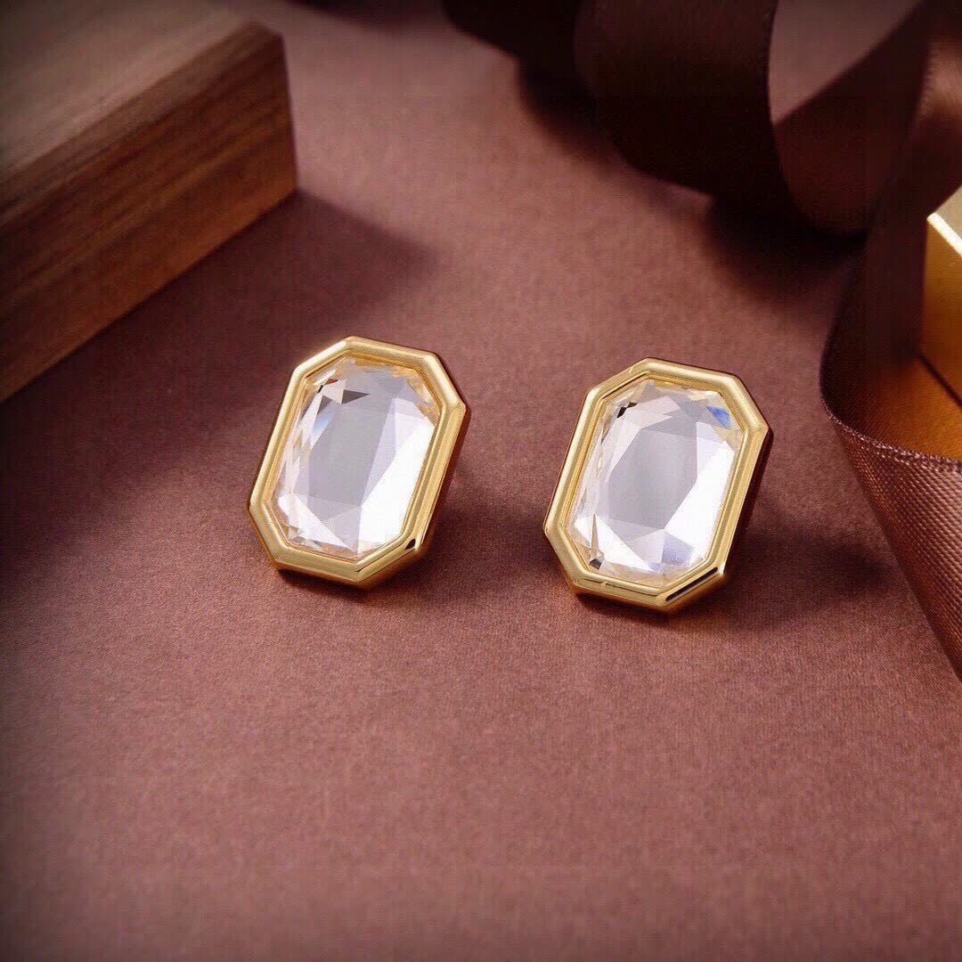 Balenciaga Elegant Gold-Plated Stud Earrings with Clear Crystal
