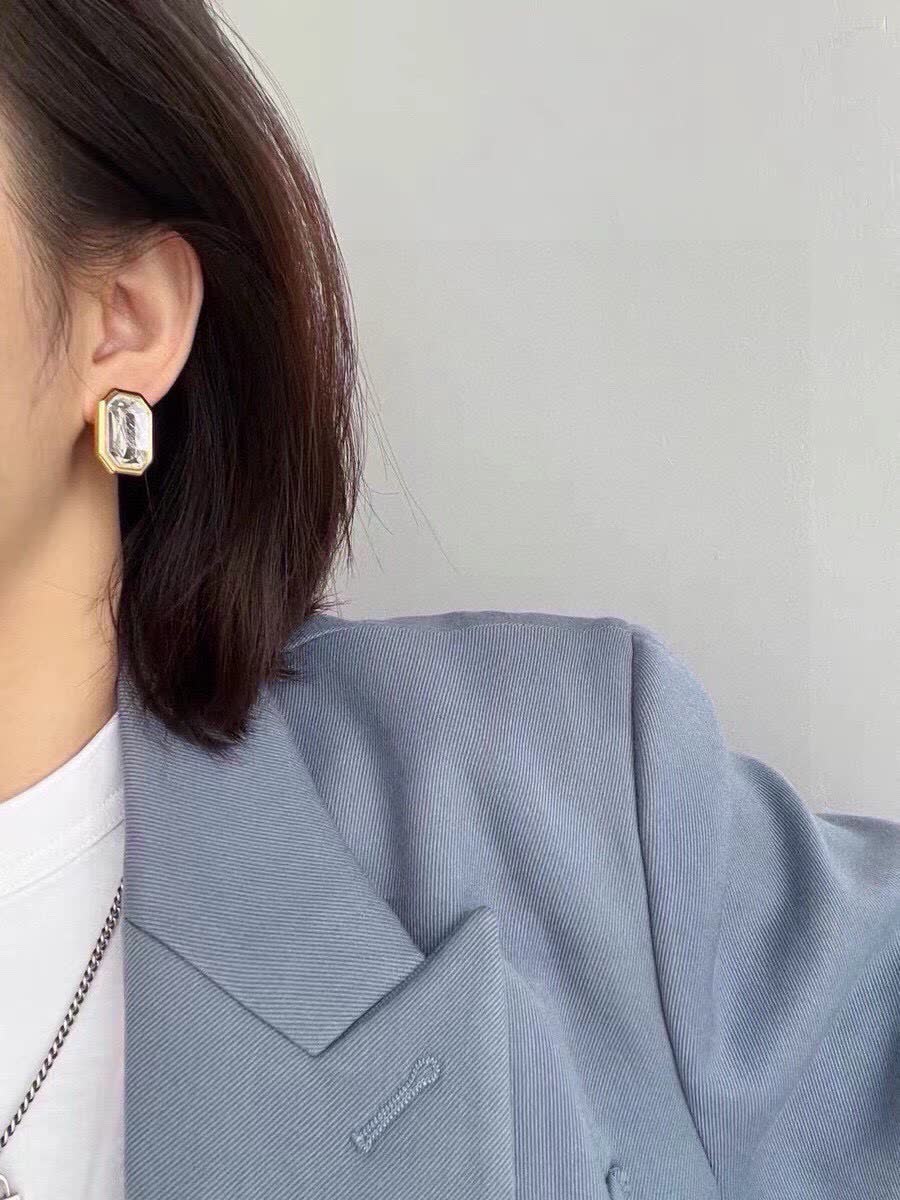 Balenciaga Elegant Gold-Plated Stud Earrings with Clear Crystal