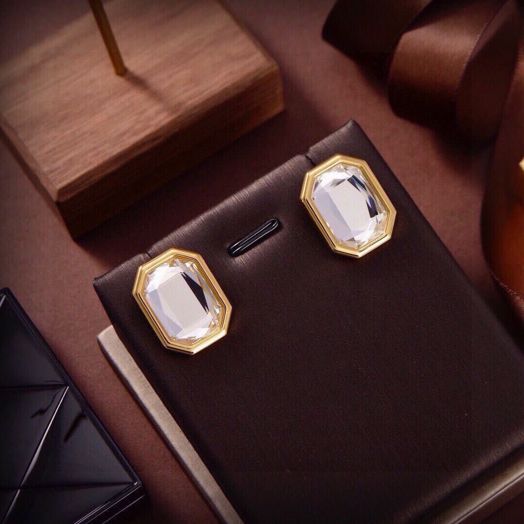 Balenciaga Elegant Gold-Plated Stud Earrings with Clear Crystal