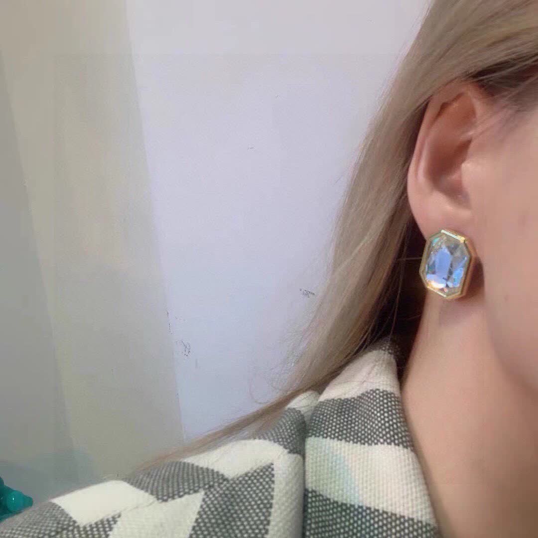 Balenciaga Elegant Gold-Plated Stud Earrings with Clear Crystal