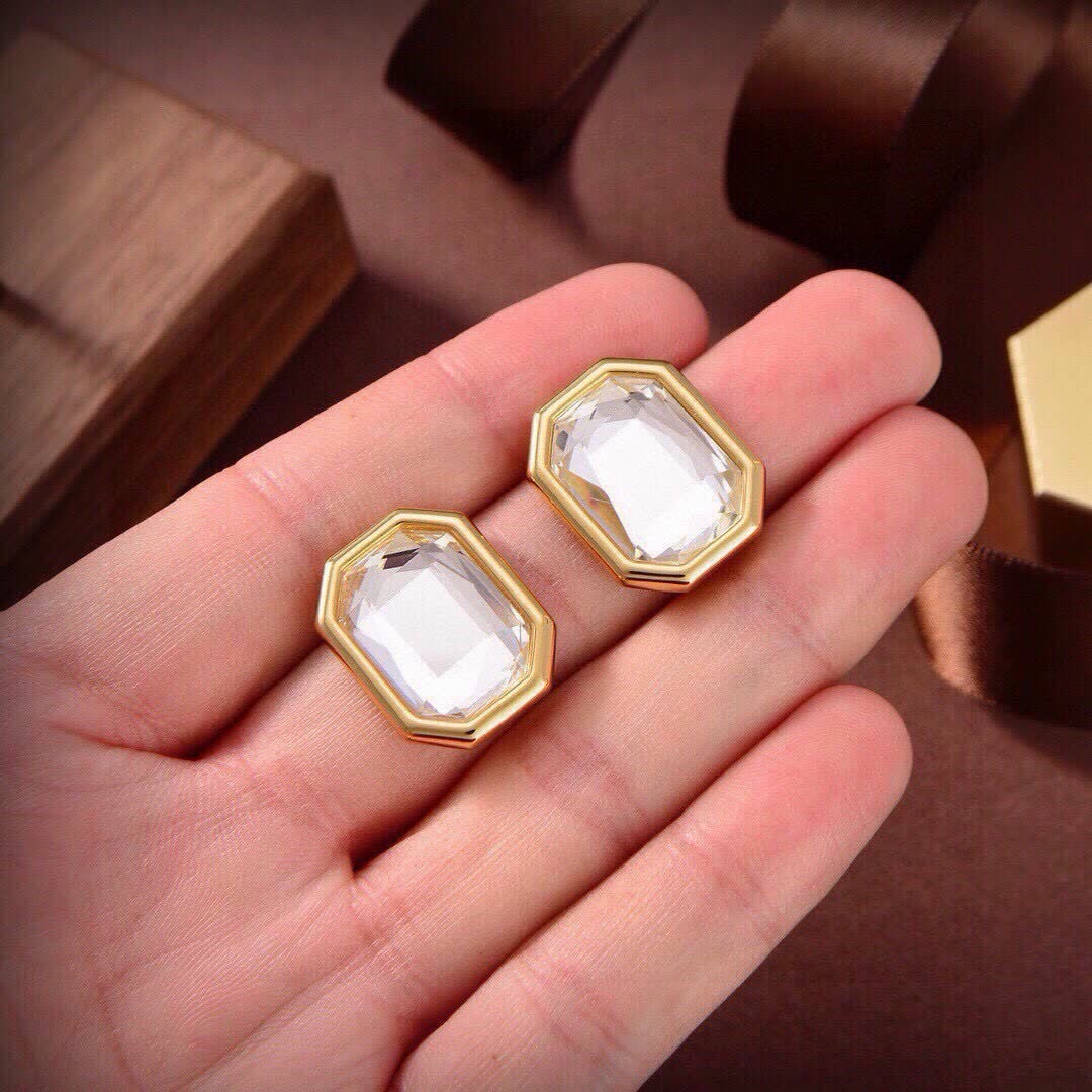 Balenciaga Elegant Gold-Plated Stud Earrings with Clear Crystal