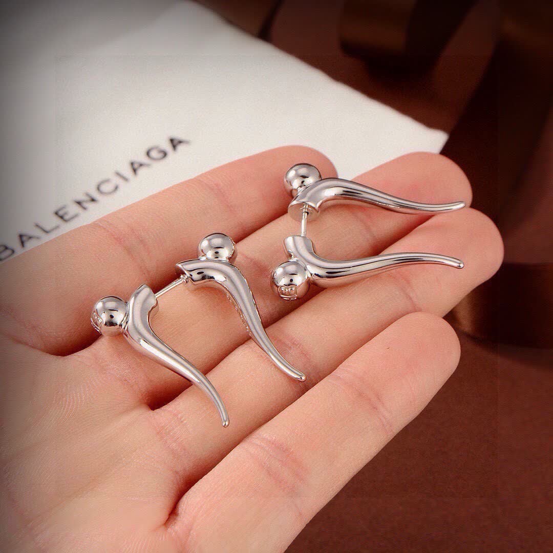 Balenciaga Earrings - Silver Color with Curved Design