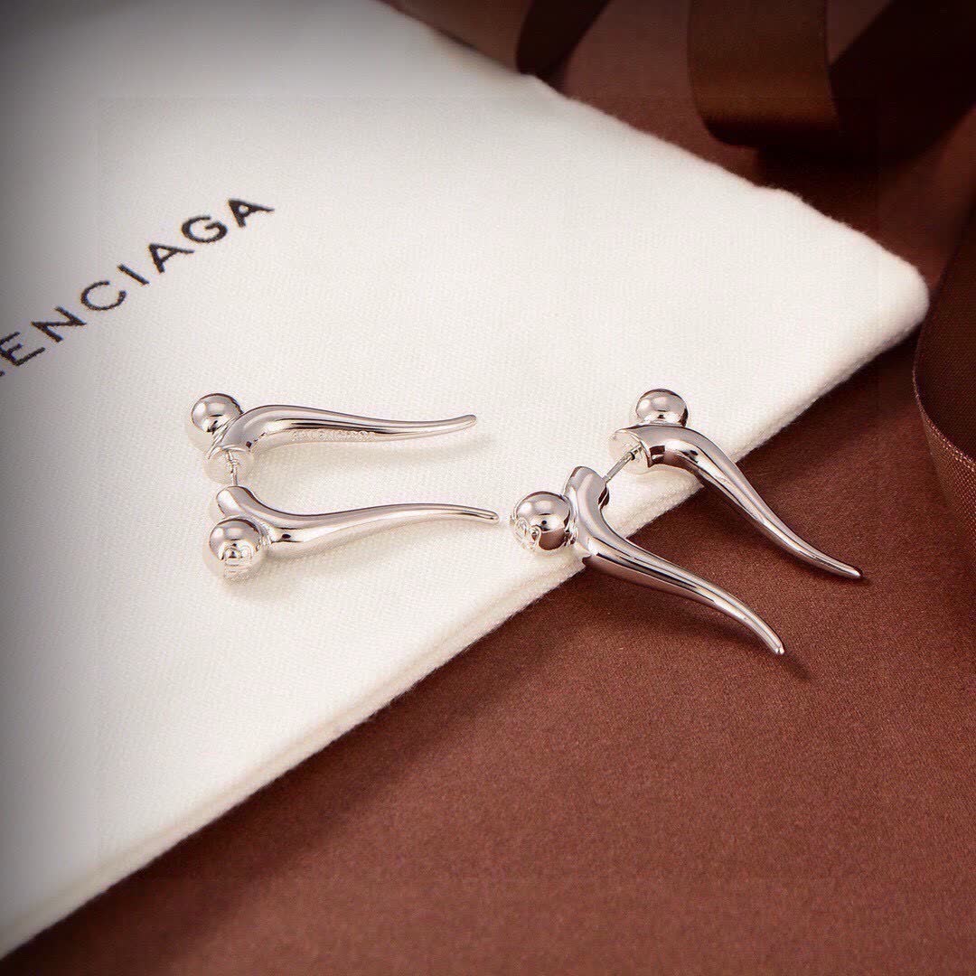Balenciaga Earrings - Silver Color with Curved Design
