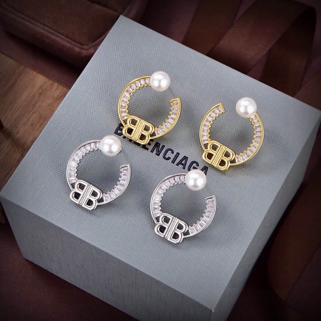Balenciaga 'BB' Pearl Hoop Earrings