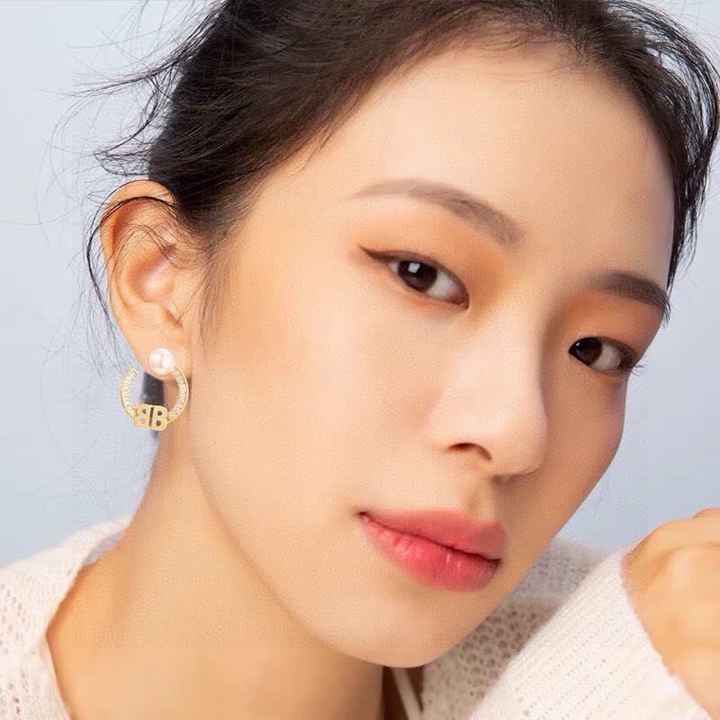 Balenciaga 'BB' Pearl Hoop Earrings