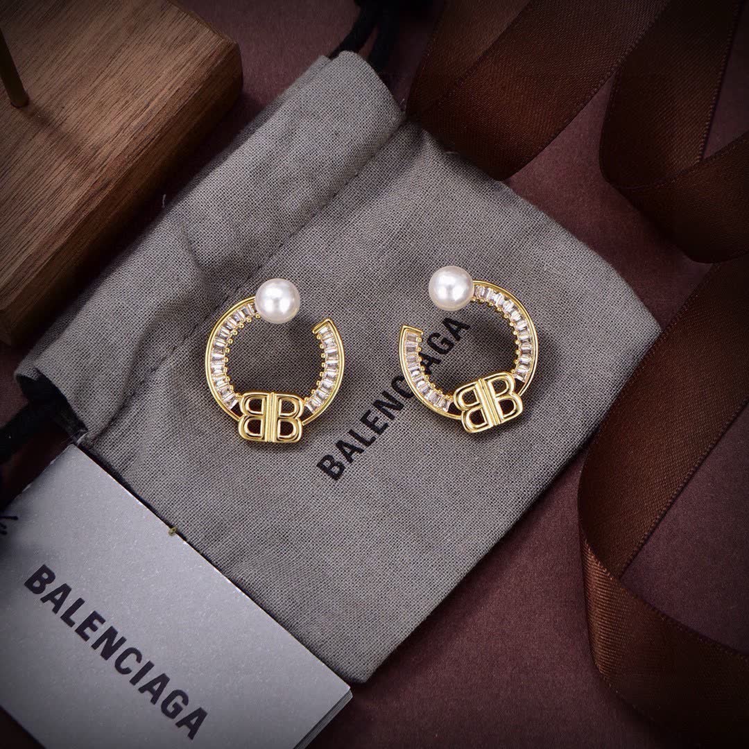Balenciaga 'BB' Pearl Hoop Earrings
