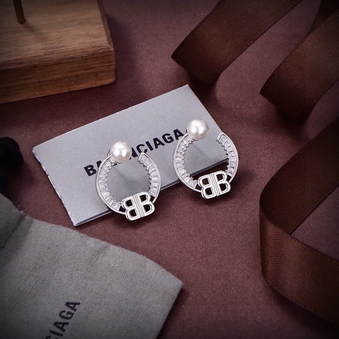 Balenciaga 'BB' Pearl Hoop Earrings