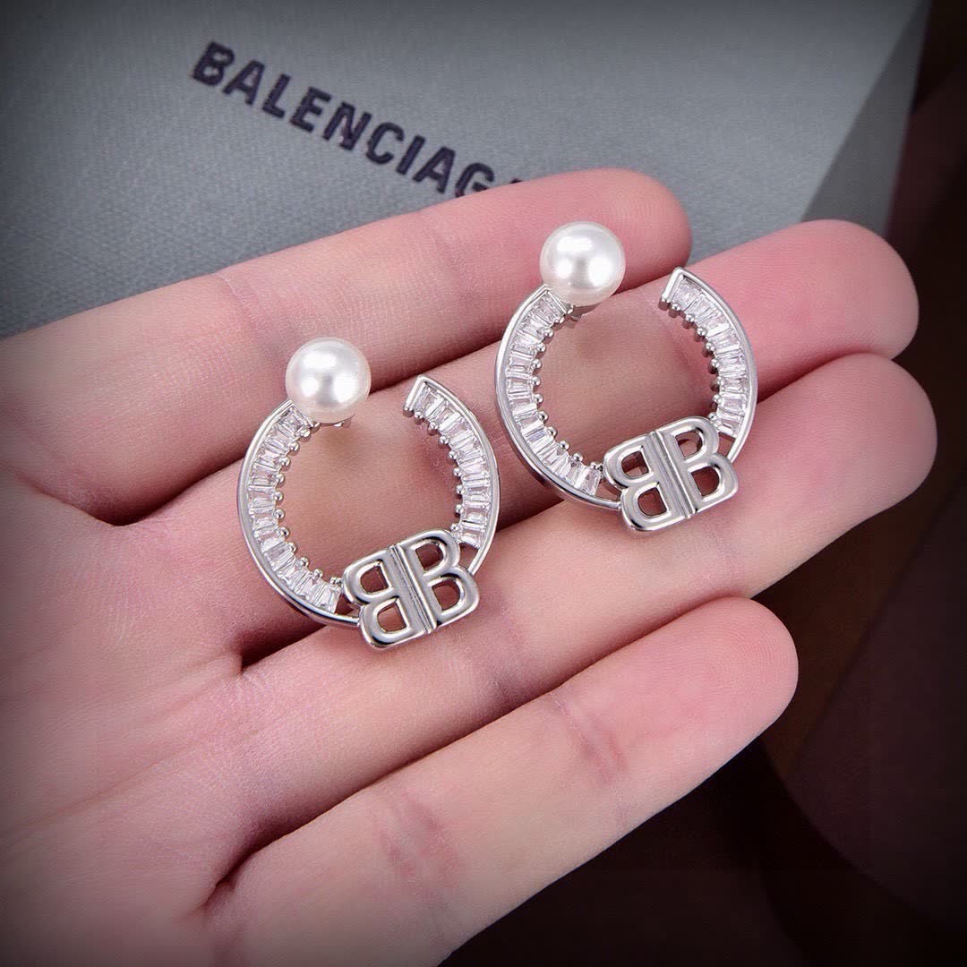 Balenciaga 'BB' Pearl Hoop Earrings