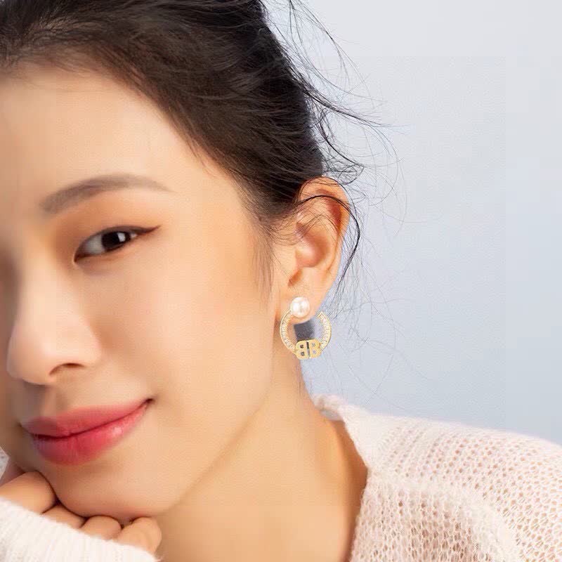 Balenciaga 'BB' Pearl Hoop Earrings