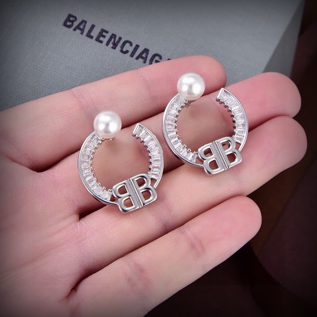Balenciaga 'BB' Pearl Hoop Earrings