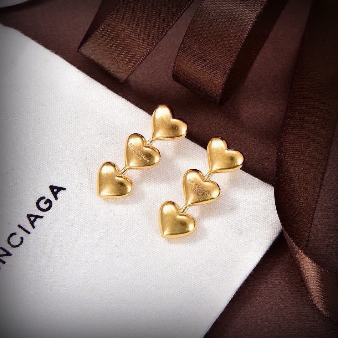 Balenciaga Gold Triple Heart Earrings
