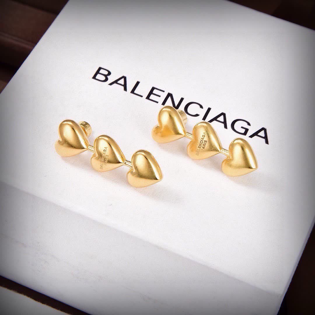 Balenciaga Gold Triple Heart Earrings