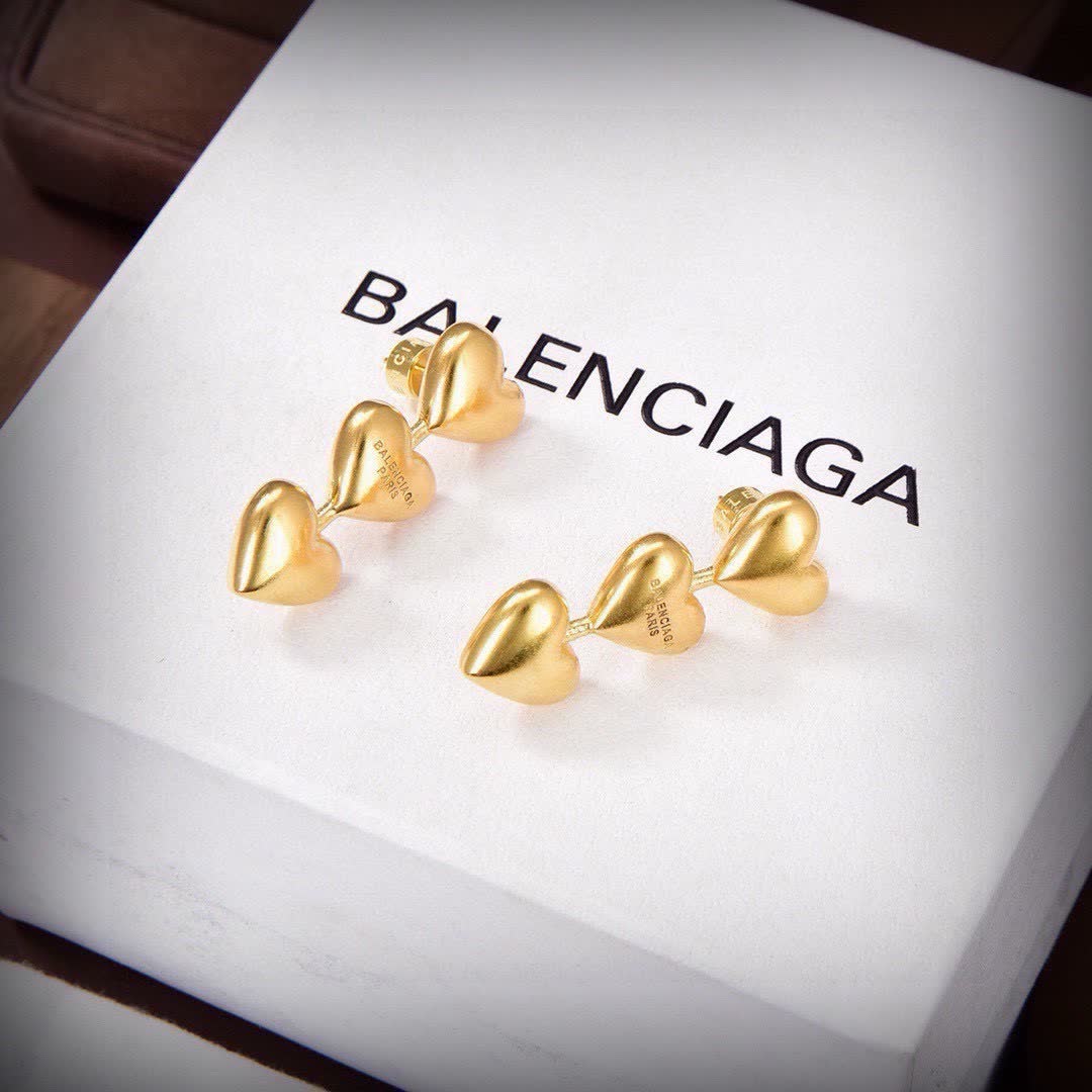 Balenciaga Gold Triple Heart Earrings
